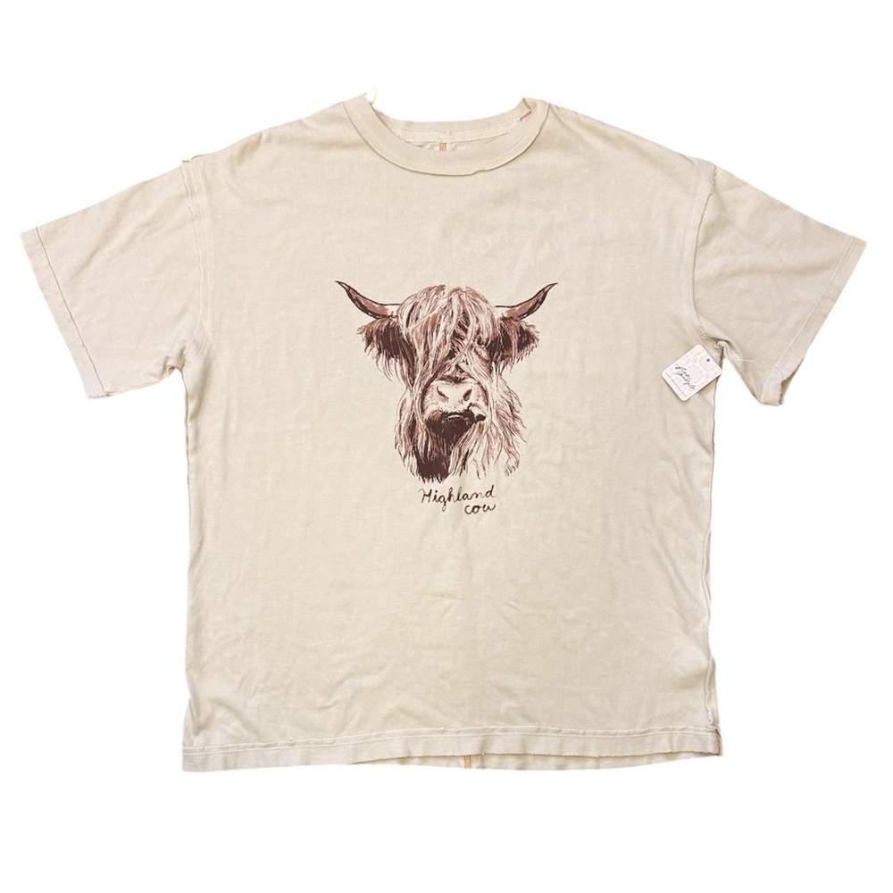 We The Free Cream Graphic Short Sleeve Tee with Highland Cow - Picture 5 of 6